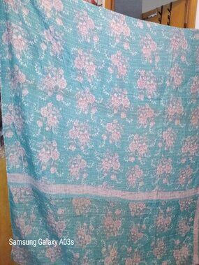 Kantha Quilt Mint Green Tan Roses 57" x 86" Premium 3 Layer Cotton K158.